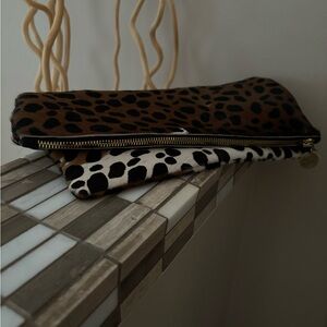 Clare V. Fold Over Animal Print Pony Hair Clutch